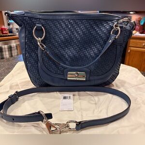 COACH 19312 KRISTIN WOVEN LEATHER ROUND SATCHEL Denim
